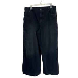 American Eagle Super High-Rise Ultra Wide Leg Jeans Black Denim Sz 12 Short